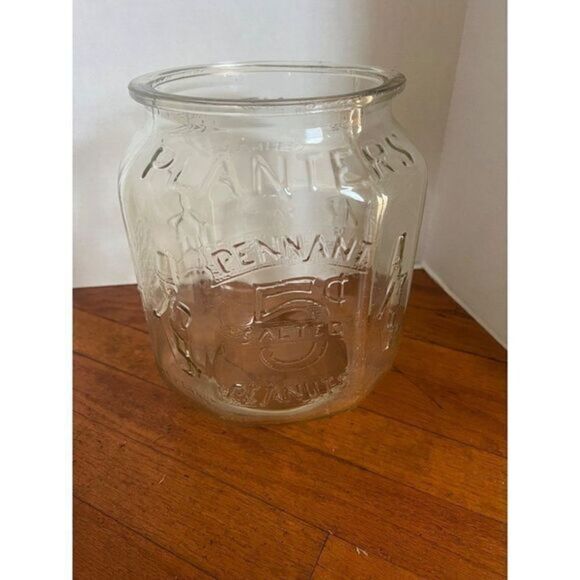 Vintage Planters Mr Peanuts 5 Cent General Store Glass Jar No Lid - Picture 1 of 5